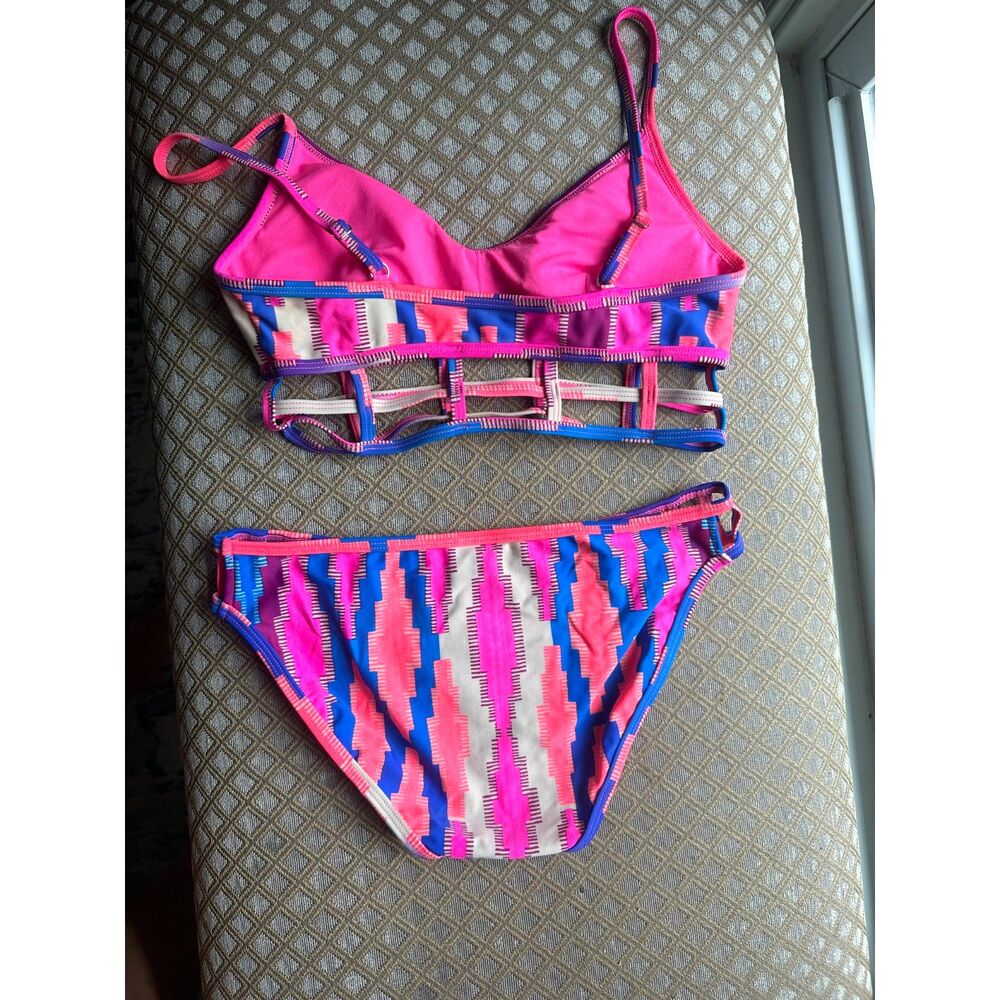Pink & Blue Tribal Print Cutout Bikini Set Women's Medium Target Strappy